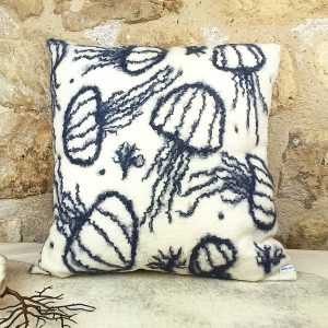 Coussin carré Méduses Feutre écru et gris foncé