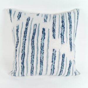 Coussin carré rayé ecru et bleu indigo