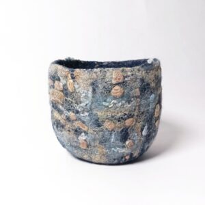 Bol en feutre de Laine Indigo et soie Or